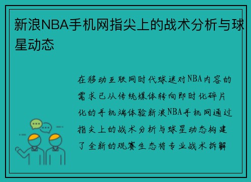 新浪NBA手机网指尖上的战术分析与球星动态