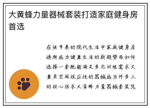 大黄蜂力量器械套装打造家庭健身房首选