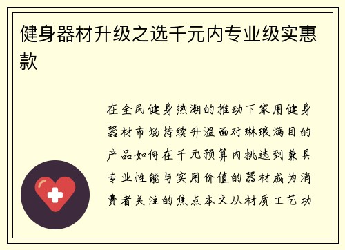 健身器材升级之选千元内专业级实惠款